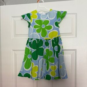 Jacadi Blue Dress with Green & Yellow Floral Print